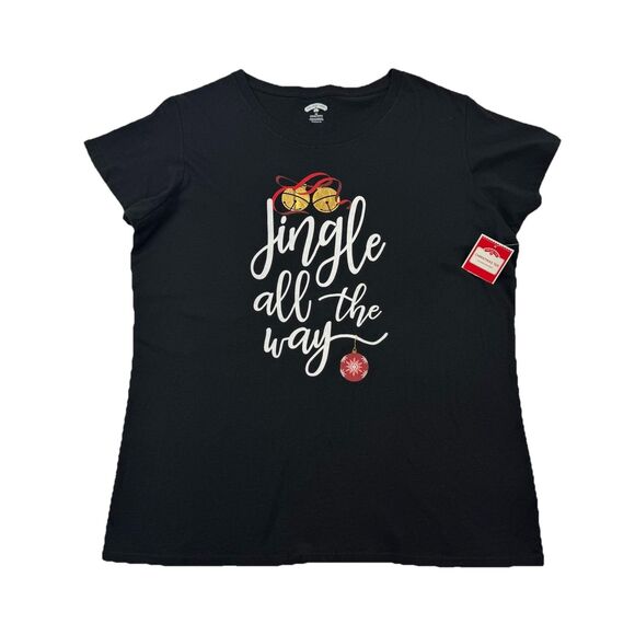 Holiday Time Women’s 2X Christmas T-Shirt Black Jingle All The Way Graphic Tee - Picture 1 of 8